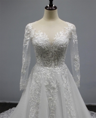 WT4293 2023 New Long Sleeves Lace Applique Wedding Gown