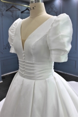 WT4382 Chapel train Mikado wedding dress