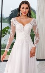 WT4505 Long sleeves Chiffon bridal dress