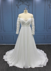 WT3307 Elegant Chiffon Wedding Dress,off shoulder long sleeves