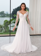 WT4505 Long sleeves Chiffon bridal dress